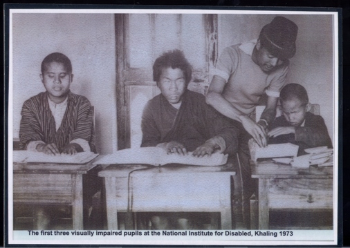 photo: the first 3 visually impaired students of Muenselling Institute of 1973